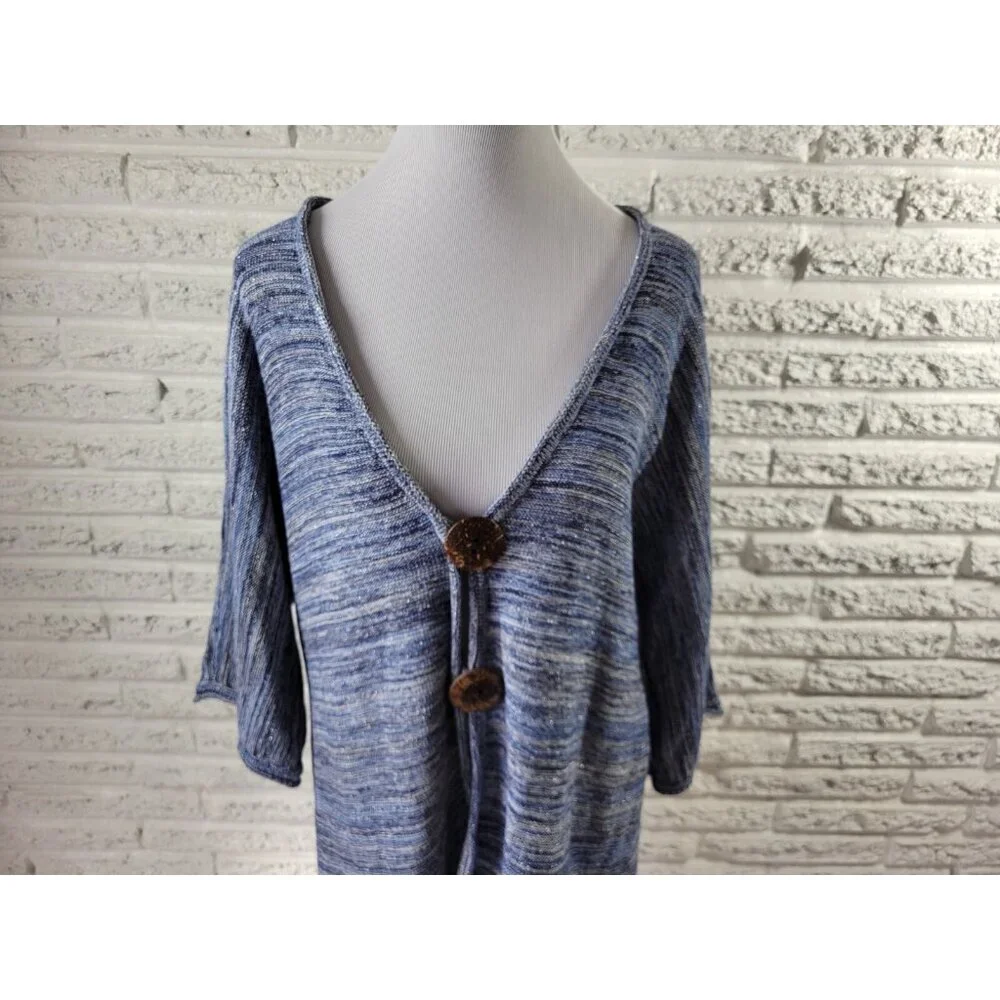 JM Collection 2X Blue Metallic Cardigan Sweater Knit Large Button Blouse BLU117